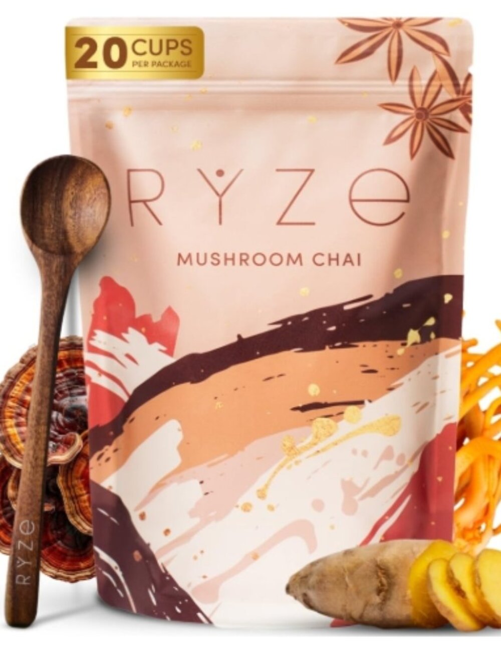 RYZE SUPERFOODS Mushroom Chai with 6 Organic Adaptogenic Mushrooms 6 oz.